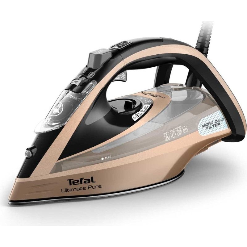 Tefal Ultimate Pure FV9852E0 iron Dry & Steam iron Durilium AirGlide Autoclean soleplate 3200 W Black, Copper
