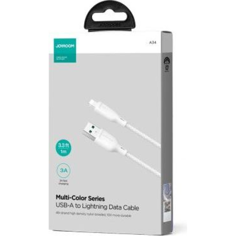 Joyroom USB - Lightning Cable Multi-Color Series A14, 480mb/s, 3A, 1.2m, White (SA34-AL3)