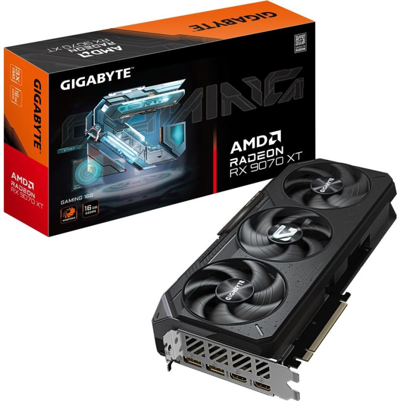 Gigabyte Radeon RX 9070 XT GAMING 16G Graphics Card - 16GB GDDR6, 256bit, PCI-E 5.0, 2970 MHz Core Clock, 2 x DisplayPort 2.1a, 2 x HDMI 2.1b, GV-R9070XTGAMING-16GD