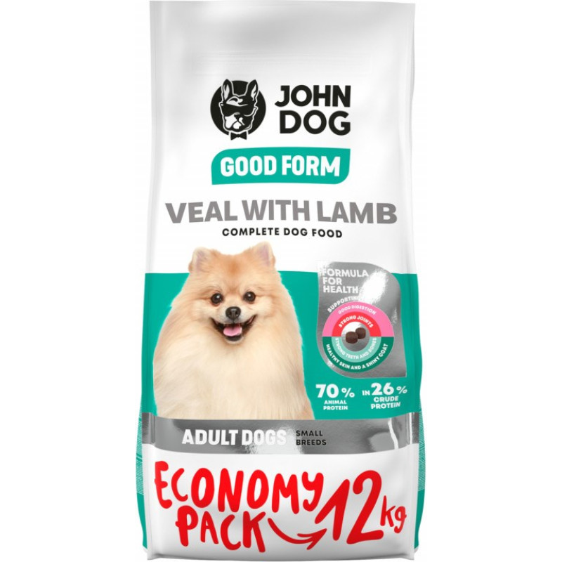 John Dog Good Form Adult Mini  Veal with lamb - dry dog food - 12 kg
