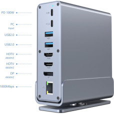 Gembird A-CF-COMBO15-01 USB Type-CF 15-in-1 multi-port adapter (USB hub AF-ports v.2x2 + v.3x3, Type-CF + HDMIx2 + DisplayPort + PD + card reader + GigaLAN + 3.5 mm audio), grey