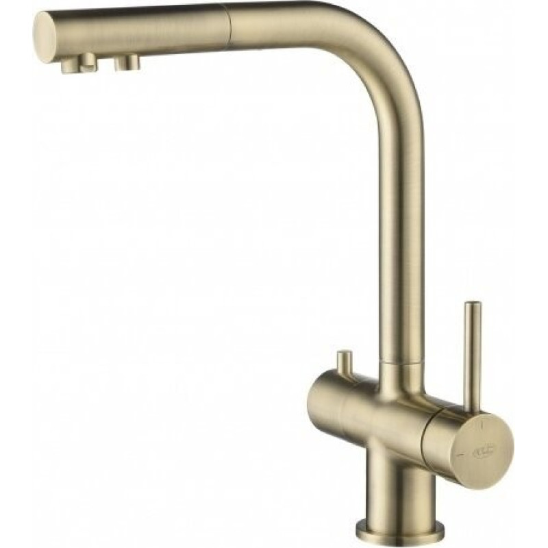 Bluewater Virtuves jaucējkrāns ar izvelkamu &scaron;ļūteni un savienojumu ūdens filtram Blue Water APALA, 5901730616255, bronzas krāsā.