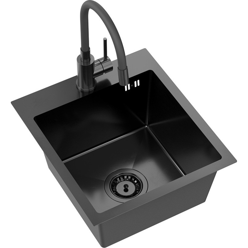 Quadron LUKE 90 izlietne, melna (40x45x20), komplektā ar sifonu + Maggie jaucējkrāns, melns ZH4045PVDBLM_3323503PVDB LM