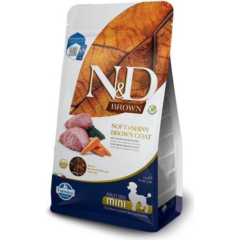 Farmina N&D Brown Dog Lamb, Spirulina&Carrot Adult Mini - dry dog food - 2 kg