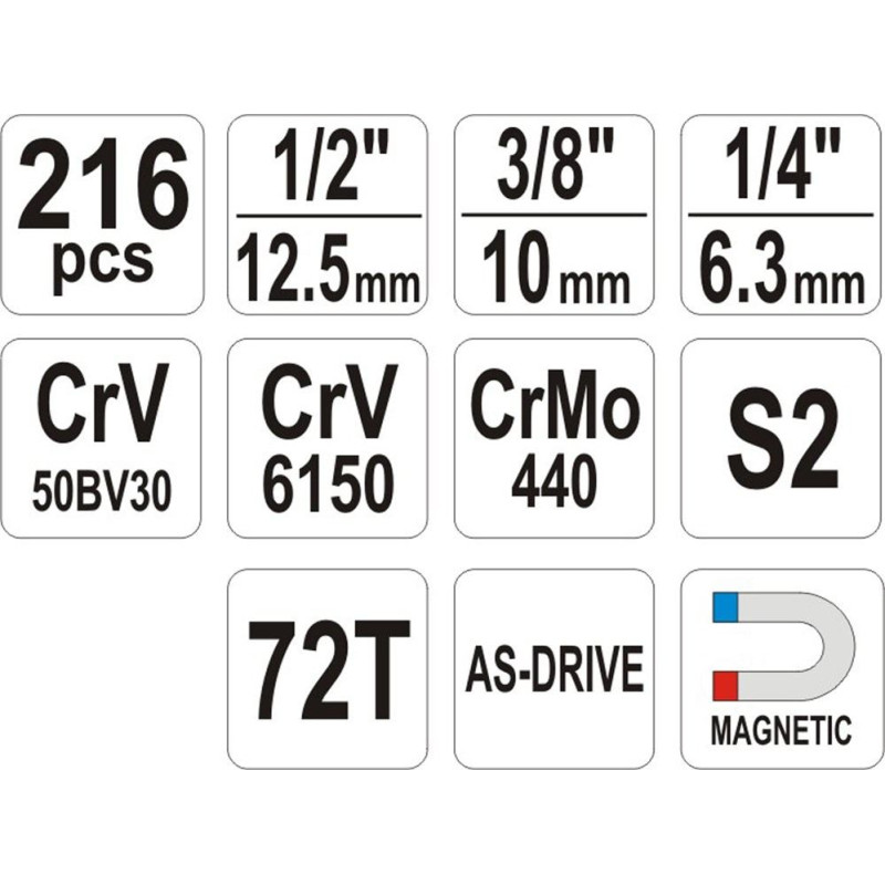 Yato YT-38841 1/4", 3/8", 1/2" Socket wrench set