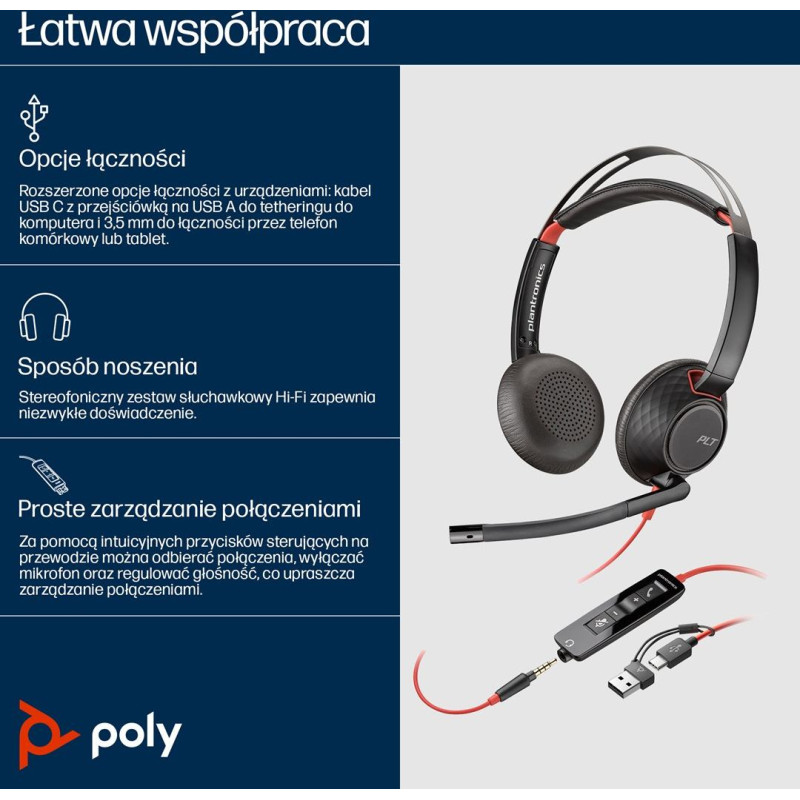 Poly Blackwire C5220 USB-C Headset +Inline Cable