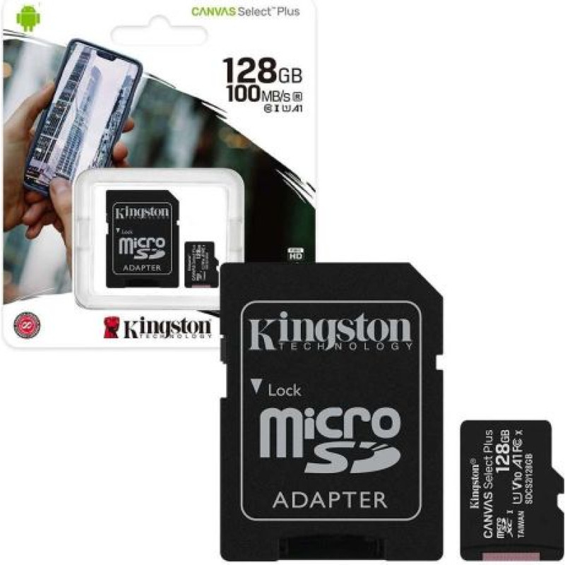 Kingston MicroSD Card Canvas Select Plus 128GB Class 10 + Adapter (SDCS2/128)