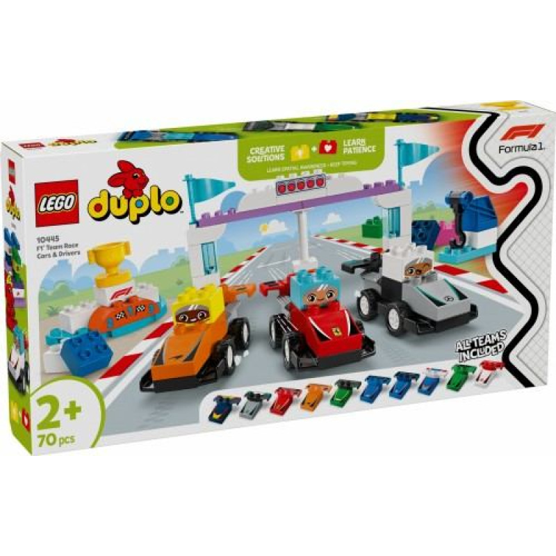 Lego DUPLO 10445 F1 komandas sacīkšu automašīnas un braucēji