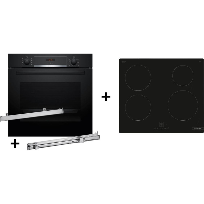 Bosch Zestaw piekarnik BOSCH HBA514BB3 + prowadnice teleskopowe BOSCH HEZ538000 + płyta indukcyjna BOSCH PUE611BB5E