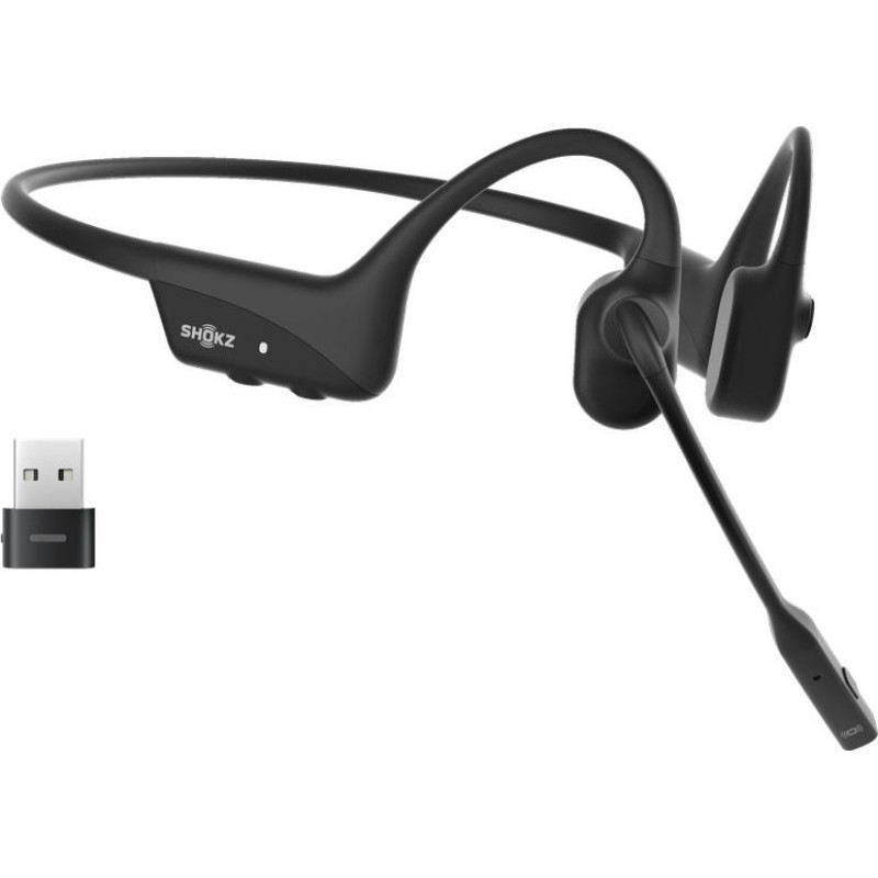 Shokz OpenComm2 UC 2025 Upgrade Wireless Bluetooth Bone Conduction Videoconferencing Headset with USB-C Charging Port and USB-A adapter | 16 Hr Talk Time, 29m Wireless Range, 1 Hr Charge Time | Includes Noise Cancelling Boom Mic and Dongle, Black