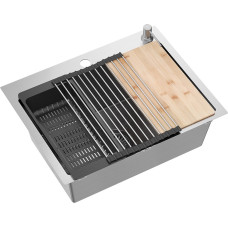 Quadron Virtuves izlietne ar sifonu, 1 nodalījums, bez pārpildes, + Qmat, ieliktnis, dozators, dēlis     LUKE