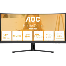 AOC Monitor AOC Basic-line CU34B3E - B3 Series - LED-Monitor - zakrzywiony - 86.36 cm (34'') - 3440 x 1440 WQHD @ 120 Hz - VA - 300 cd/m2 - 3500:1 - HDR10 - 1 ms - HDMI, DisplayPort - czarny