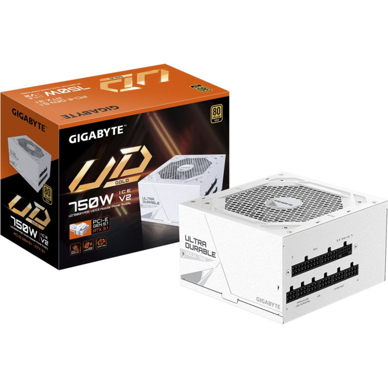 Gigabyte UD750GM PG5 V2 ICE Power Supply Unit- PCIe Gen 5.1, 80 PLUS Gold, Fully Modular Design, 120mm Fan, ATX 3.1 compatible, EU Plug