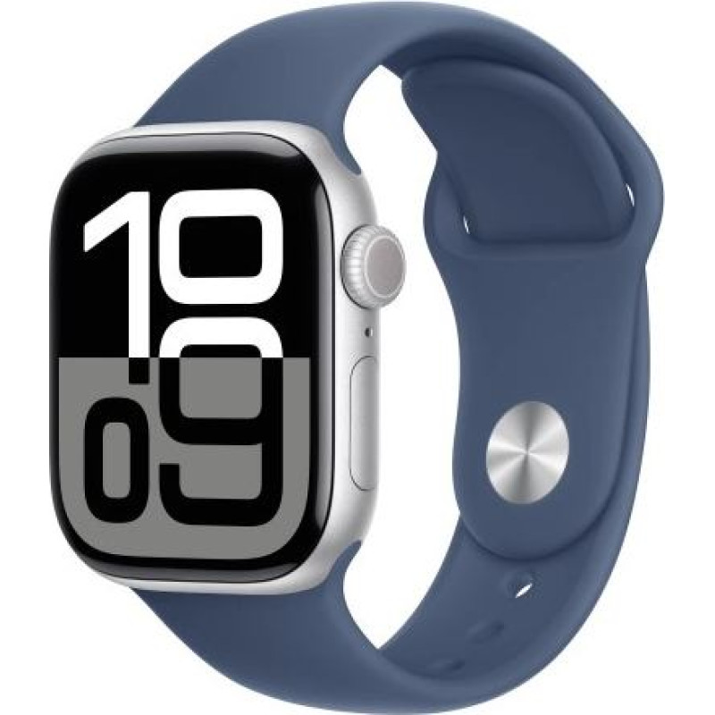 Apple Watch Series 10 GPS 42 mm Silver Aluminium Case with Denim Sport Band - S/M