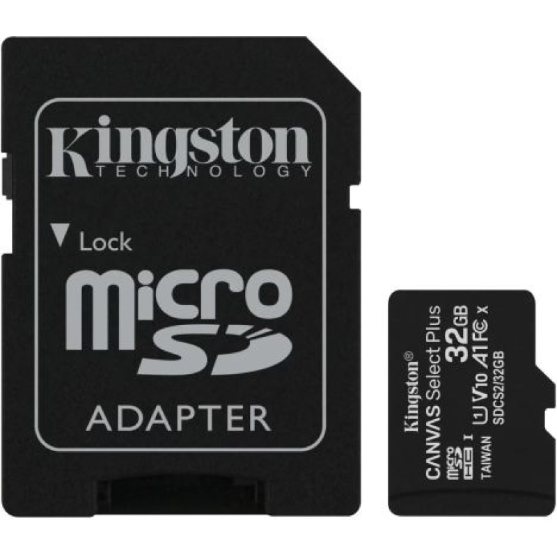 Kingston MicroSD Card Canvas Select Plus 32GB Class 10 UHS-I + Adapter Black EU (SDCS2/32GB)