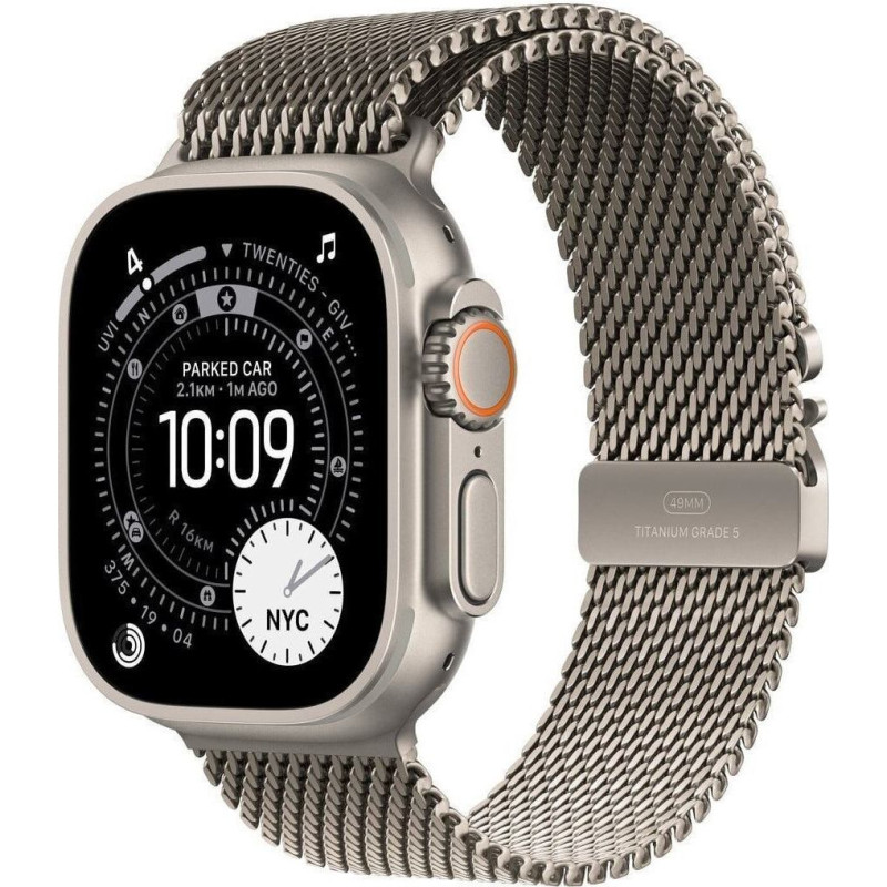 Apple Smartwatch Apple Watch Ultra 3 GPS + Cellular 49mm Natural Titanium / Titanium Milanese Loop M Szary  (MEWY4QP/A)