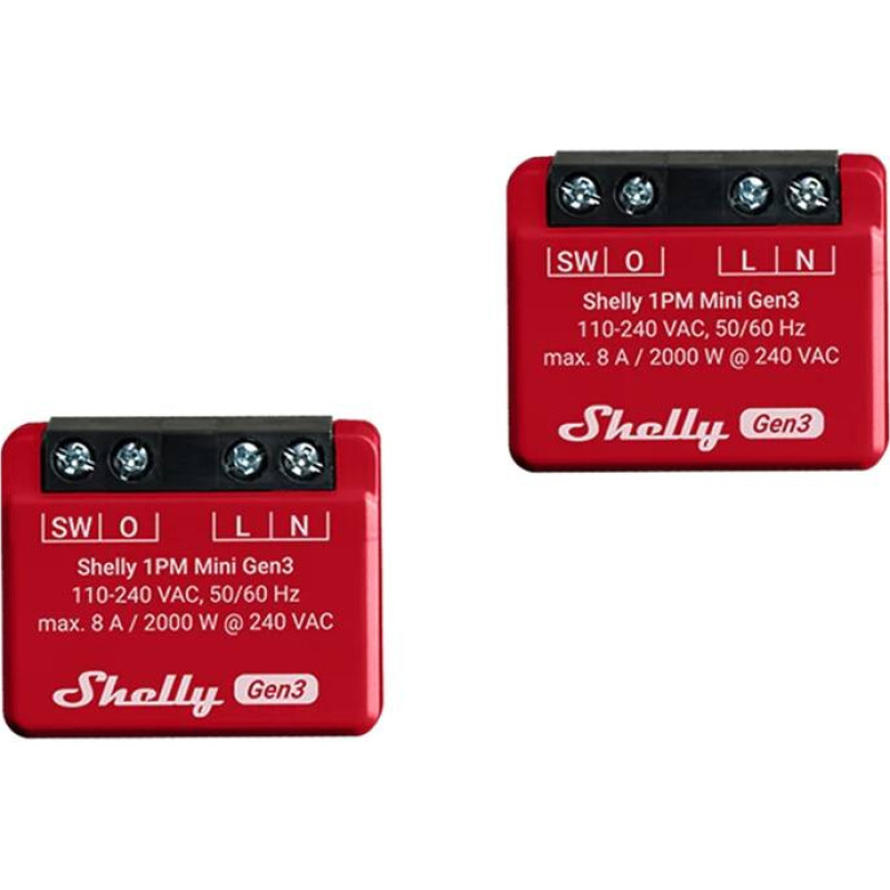 Shelly 1PM Mini Gen3 Set of 2 Controllers, WiFi/Bluetooth