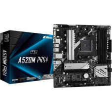 Asrock Motherboard A520M Pro4 AM4 4DDR4 HDMI/DP/VGA M.2 mATX