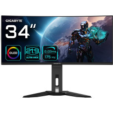 Gigabyte MO34WQC 34" OLED WQHD Curved Gaming Monitor - 3440 x 1440, 175Hz, 0.03ms, KVM, 250 cd/m², FreeSync Premium Pro, DisplayHDR True Black 400, HDMI 2.1, Displayport 1.4