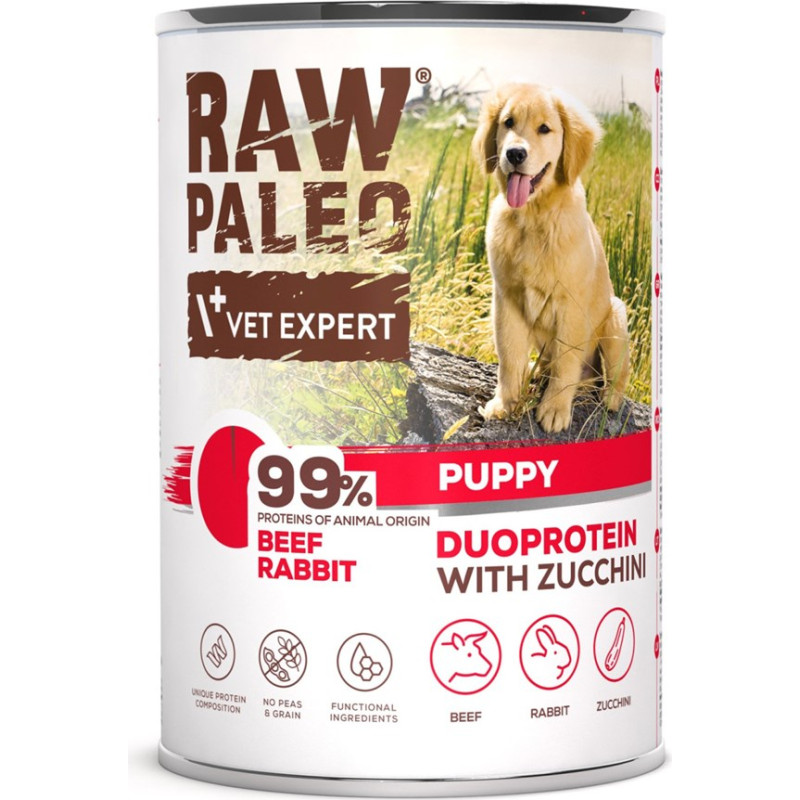 Vetexpert RAW PALEO Duoprotein Beef & Rabbit Puppy - wet dog food - 400g