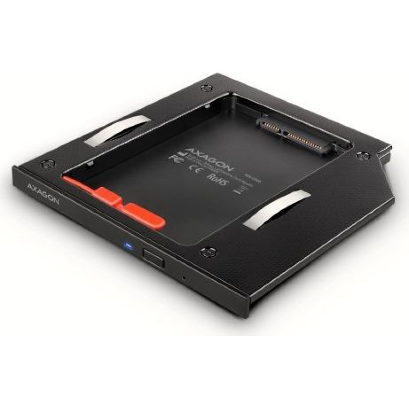 Axagon RSS-CD09 2.5" SSD/HDD caddy into DVD slot, 9.5 mm, LED, ALU