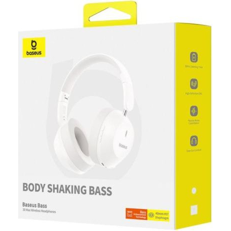 Baseus Earphone Bluetooth Bass 30 Max Wireless Headphones, BT 5.3, White EU (A00070700211-00)