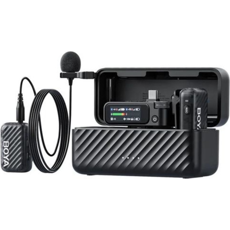Boya Microphone Wireless and Wired BOYAMIC 2-01 2.4GHz, AI Powered Noise Cancellation with 2 receivers and 1 transmitter (Type-C) Black EU