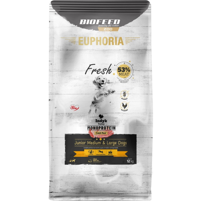 Biofeed Euphoria Fresh Junior Medium & Large Monoprotein Turkey - dry dog food - 12kg