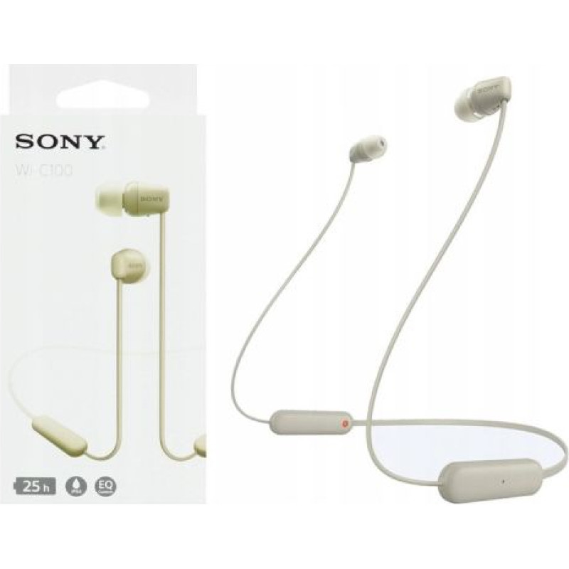 Sony WI-C100 Bluetooth Wireless In-Ear Headphones, BT 5.0, Remote Control, Beige EU