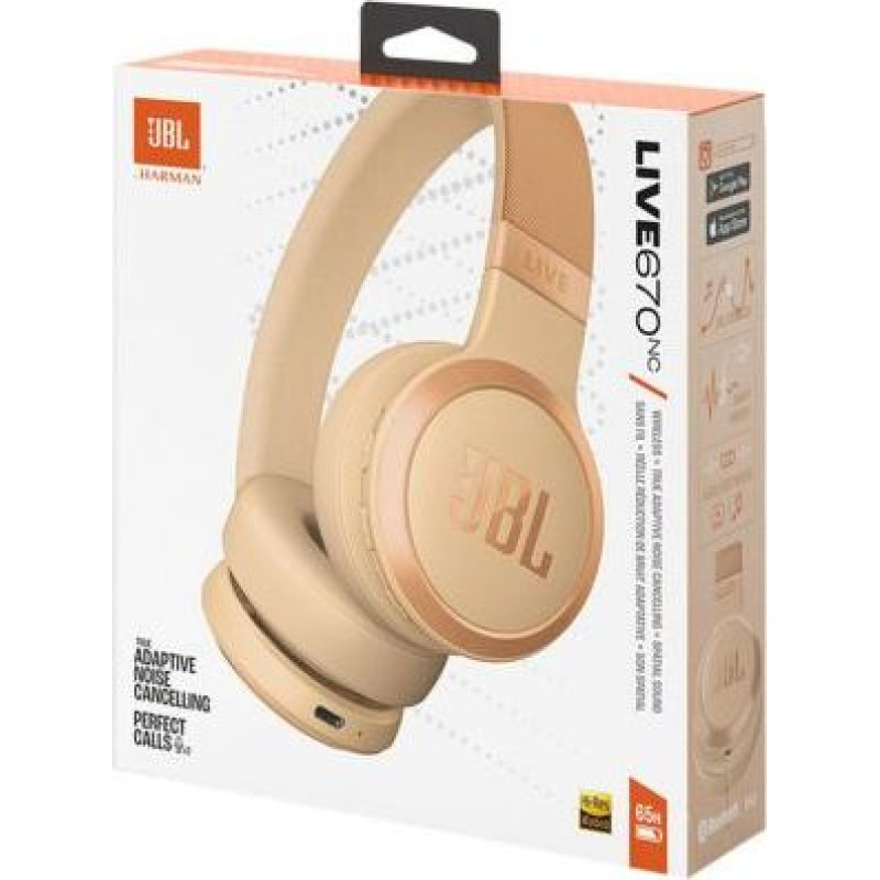JBL Live 670NC Bluetooth Wireless On-Ear Headphones Beige EU