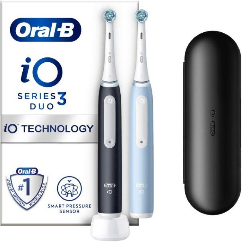 Oral-B Elektriskā zobubirste iO3, matēti melna/ledus zila, divu komplekts.