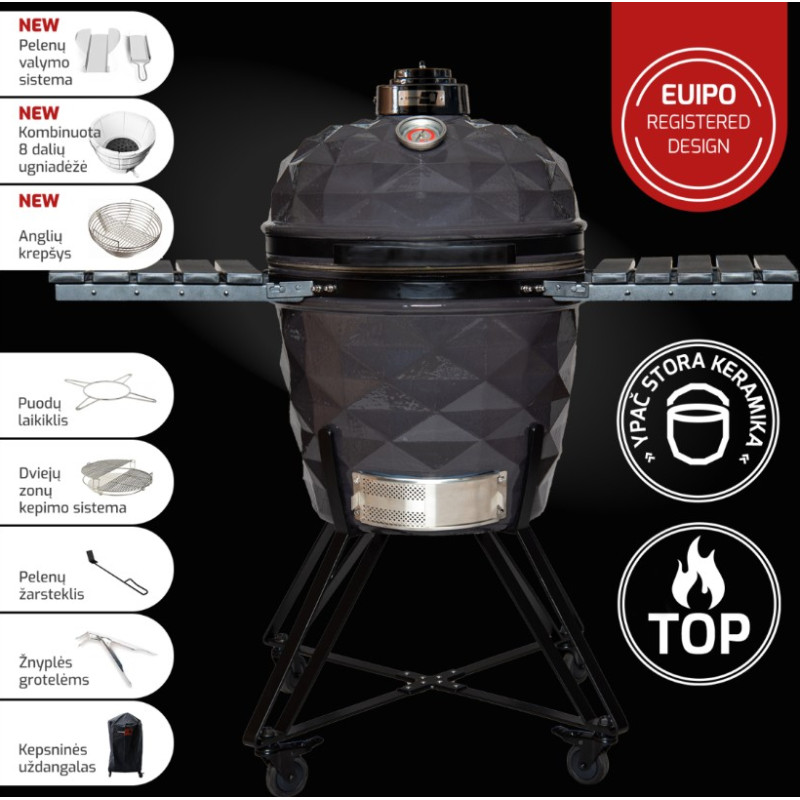 Kamado Kepsninė KAMADOCLUB PRO 2 PREMIUM+, pilka