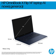 HP Laptop HP HP OmniBook X Flip Next Gen AI 14-fm0040nw Copilot+ PC Intel Core Ultra 5 226V 35,6 cm (14'') Ekran dotykowy 2K 16 GB LPDDR5x-SDRAM Wi-Fi 7 (802.11be) Windows 11 Home Niebieski