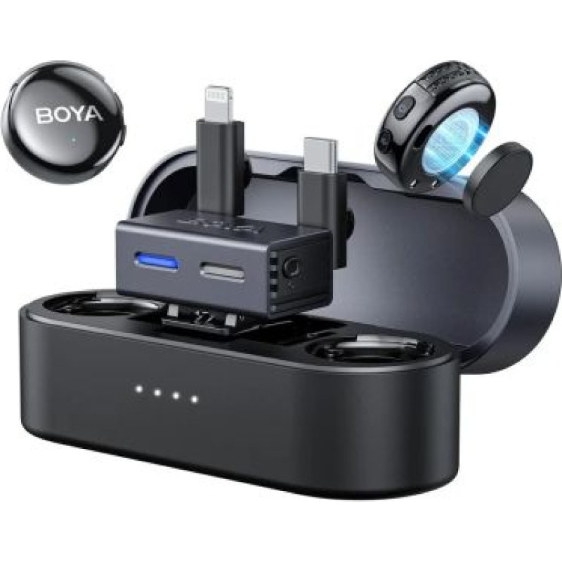 Boya Microphone Wireless BOYALINK 3-01, 2.4GHz, AI Noise Cancellation, with 2 transmitters and 2 receivers (Type-C, Lightning) Black EU