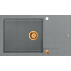 Graniteq Zlewozmywak GraniteQ EVAN 136 XL GraniteQ zlewozmywak z syfonem Push To Open 1-komorowy z/o (860x500x210, kom. 420x490) silver stone / elementy miedziane