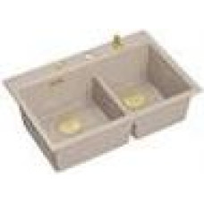 Graniteq Zlewozmywak GraniteQ MARC 120 WORKSTATION zlewozmywak 2-komorowy 760*500*235 mm pearl beige + syfon push to open + dozownik + deska + wkładka / elementy złote