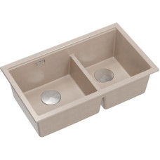 Graniteq QUADRON | LOGAN 120 | granitowy zlewozmywak kuchenny PEARL BEIGE + STAL | wymiar: 76 x 45 x 23,5 cm | 2-komorowy podwieszany | podbudowa szafki od: 80 cm