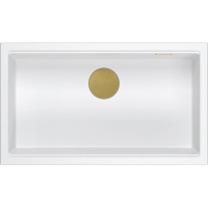 Graniteq LOGAN 110 GraniteQ zlewozmywak snow white 76x45x23,5 cm 1-komorowy podwieszany z syfonem manualnym złoty+zestaw 2 noży Fiskars