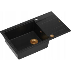 Graniteq Zlewozmywak GraniteQ EVAN 136 XL GraniteQ zlewozmywak z syfonem Push To Open 1-komorowy z/o (860x500x210, kom. 420x490) pure carbon / elementy miedziane