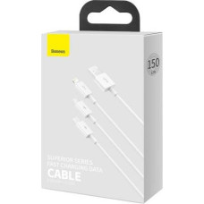 Baseus Cable Superior Series 3-in-1 Fast Charging Data Cable USB to M+L+C 3.5A 1.5m White (CAMLTYS-02)
