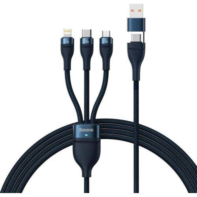 Baseus Universal Flash Series II 3-in-1 Fast Charging Data Cable (USB-A to Micro + Lightning + Type-C) 100W, 1.2m Blue (CASS030103)