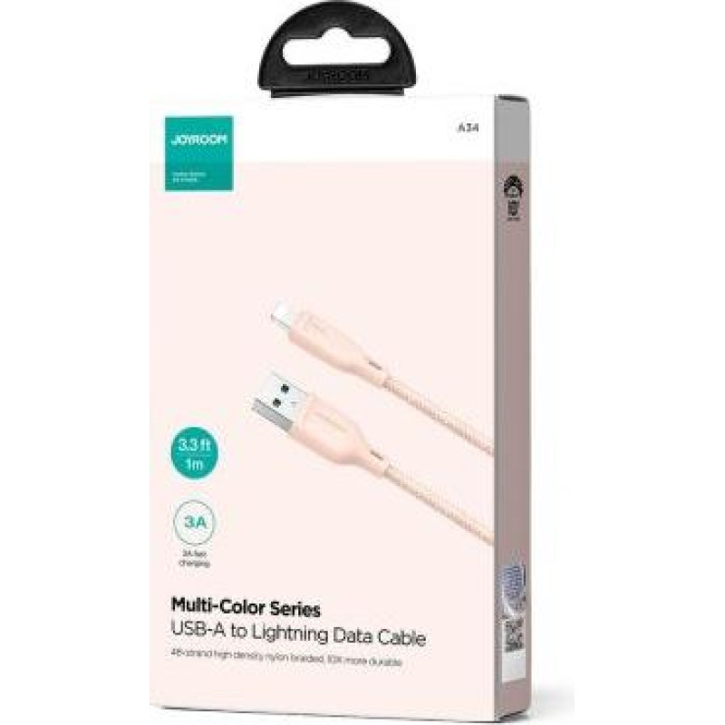 Joyroom USB - Lightning Cable Multi-Color Series A14, 480mb/s, 3A, 1.2m, Pink (SA34-AL3)