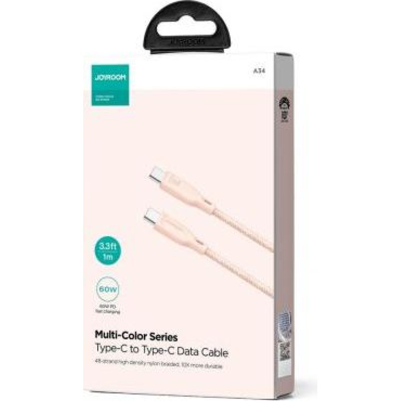 Joyroom USB - Lightning Cable Multi-Color Series A14, 480mb/s, 60W, 1m, Pink (SA34-CC3)