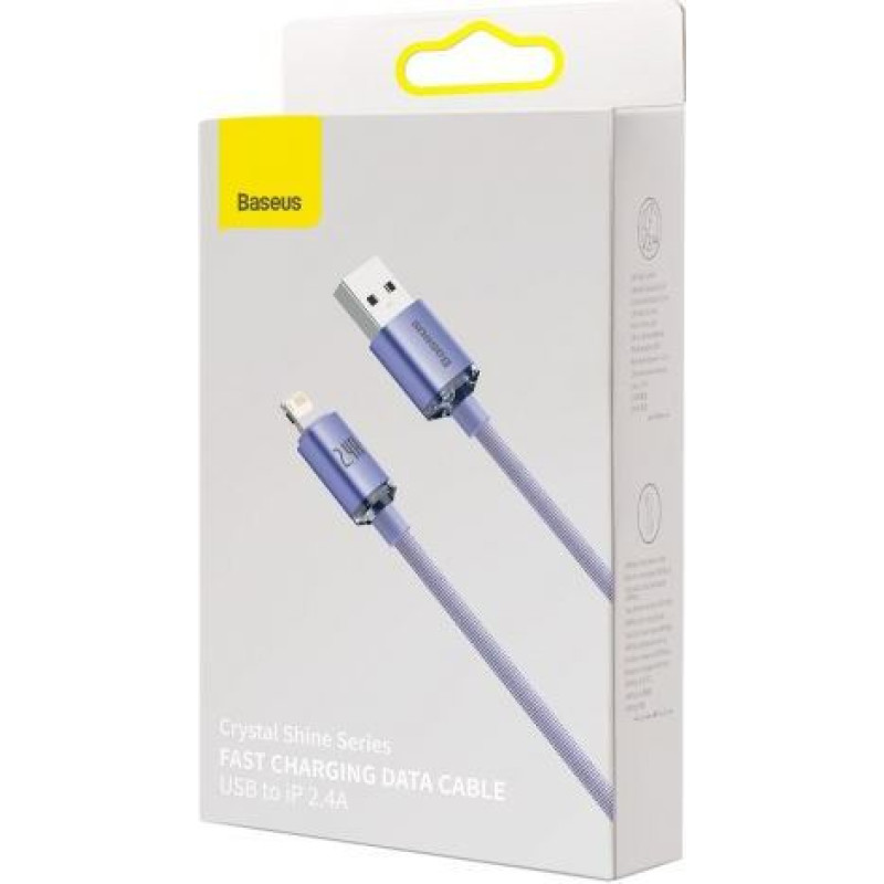 Baseus Lightning Crystal Shine Cable Series Fast Charging Data Cable 2.4A 2m Purple (CAJY000105)