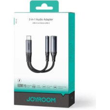 Joyroom Adapter DAC 2-in-1 Type-C to 3.5mm Mini Jack/ Type-C, 60W, 0.14m, Black (SY-C02)