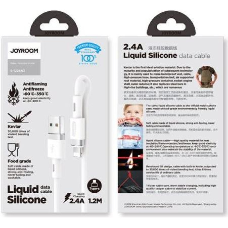 Joyroom Lightning - USB Cable 2.4A, 1.2m, White (S-1224N2)