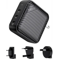 Invzi Wall charger INVZI GanHub 3x USB-C, 140W, EU/UK/AU/US (black)