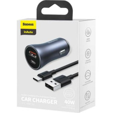 Baseus Car Charger Golden Contactor Pro Dual Quick Charger U+C, PD 3.0, QC 4+, SCP FCP AFC (with USB - Type C 1m cable) Gray (TZCCJD-0G)