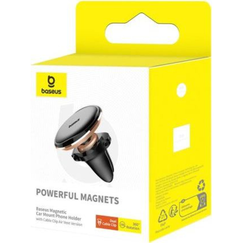 Baseus Car Mount Magnetic Car Phone Holder 360 Degree with Cable clip, Black/ Rosegold (C40141201G13-00)