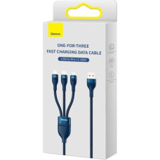 Baseus Universal Cable, Flash Series II 3-in-1 Fast Charging Data Cable (USB-A to Micro + Lightning + Type-C) 66W, 480mbps, 1.2m, Blue (CASS040003)